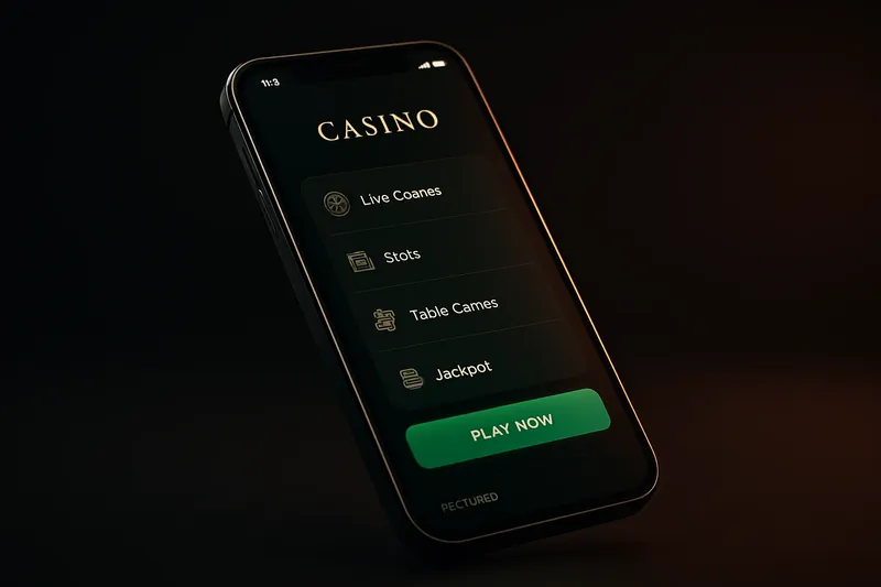 Modern smartphone showcasing dark casino app UI with green accents